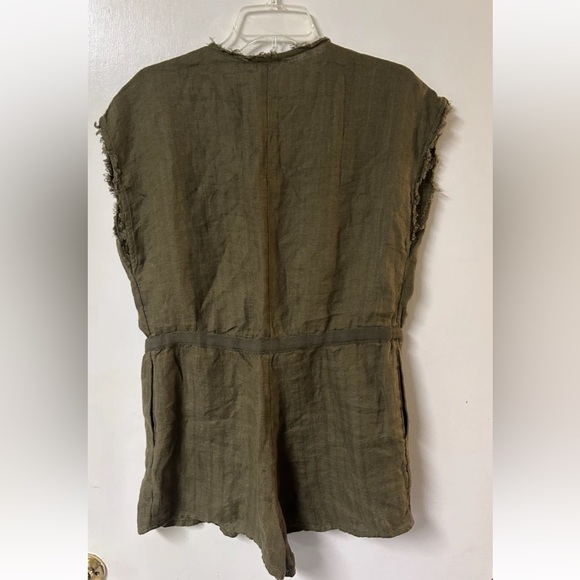 Intimately Free Women XSmall Linen Olive Green Romper Side Seam Pockets Frayed - Picture 4 of 4